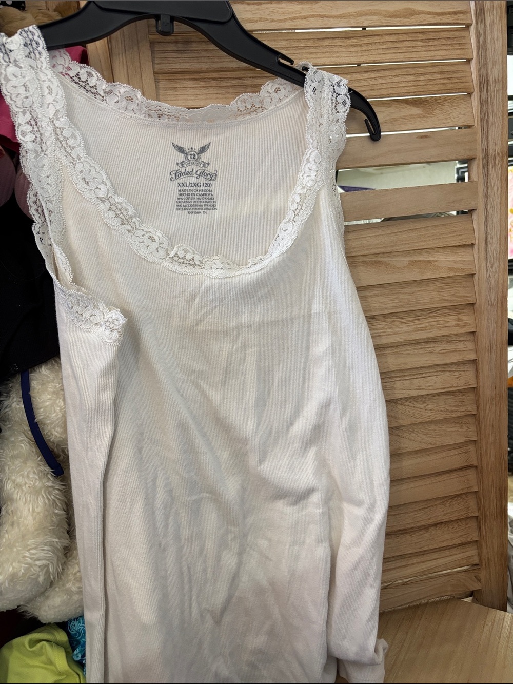 Faded Glory Ladies Lace-Trim White Tank Top - XXL